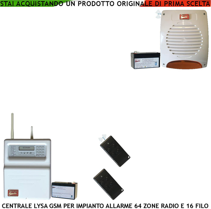 Centrale Radio Filo Lysa evo GSM Fr 433,92 MHz Anti-Jamming Sirena Lampeggiante Esterna Per Allarme 2 Radiocomandi Kit Ricambio per Impianto Antifurto Gestione da Remoto Tramite Sistema Ampliabile