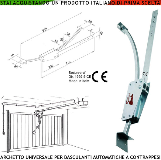 Adattatore Braccio Oscillante Archetto Porte Basculanti a Contrappesi di Qualsiasi Marca e Tipo in Acciaio Zincato Sopporta Fino a 200 Kg Evita Oscillazioni e Flessioni Laterali Dimensioni L910XS80 mm