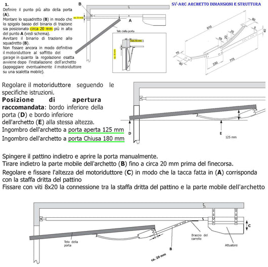Braccio Oscillante Archetto Adattatore Porte Basculanti a Contrappesi di Qualsiasi Marca e Tipo in Acciaio Zincato Sopporta Fino a 200 Kg Evita Oscillazioni e Flessioni Laterali Dimensioni L910XS80 mm