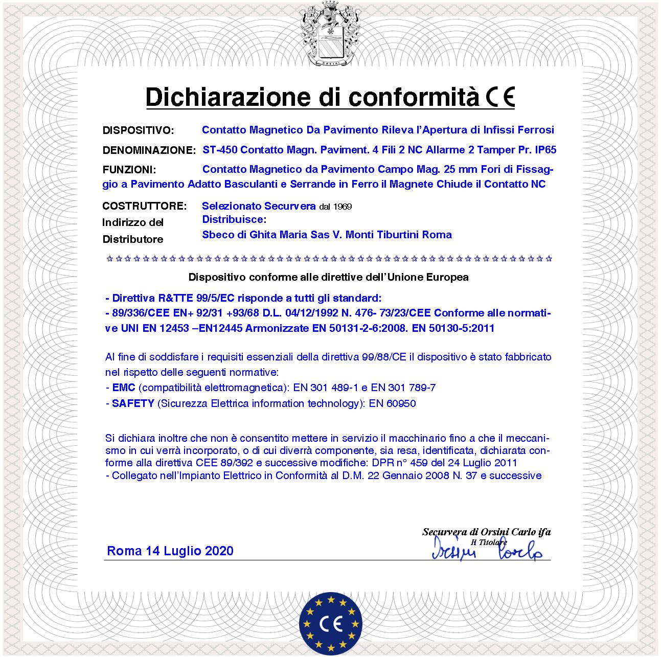 Contatto Magnetico da Pavimento in Alluminio Fori di Fissaggio Contatto Antifurto Reed NC Sottovuoto Sensibilità Magnetica 25 mm Tensione Max 30 V 10 W Carico Resistivo 4 Fili 2 NC e 2 Tamper Pr. IP65