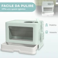 Lettiera per Gatti Chiusa con Coperchio e Doppia Entrata, Cassetto Estraibile, Paletta e Spazzola, Verde