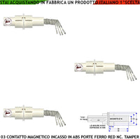 Contatto Magnetico Cilindrico da Incasso In ABS Allarme Apertura Cancello o Porta Blindata Ferro 3 Pezzi Sensori Reed Antifurto Campo 20 mm 4 Fili 2 NA 2 Tamper Max 30 V 10 W Fissaggio da Interno IP67