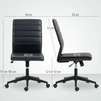 Sedia da Ufficio Ergonomica e Regolabile con Schienale Ricurvo, in Pelle PU e Acciaio, 58x53x97-107 cm, Nero