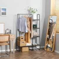 Appendiabiti da Terra Stile Industriale con Barra e 5 Ripiani in Legno e Acciaio 101x39x160cm