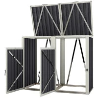 Ripostiglio per 2 bidoni 240L ripostiglio bidoni esterno coperchio apribile 180° acciaio zincato 146x81x122cm grigio scuro