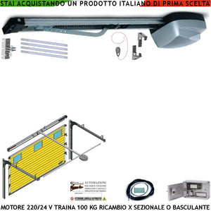 KIT AUTOMATISMO AUTOREVERSE PER PORTA SEZIONALE 100 KG 220/24 V KIT BLINDINO SBLOCCO DI EMERGENZA ESTERNO PULSANTE