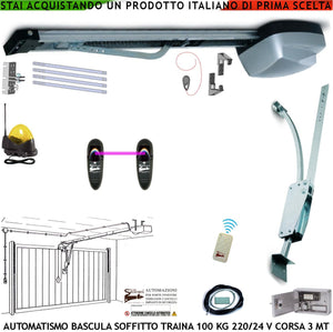 BASCULANTE 100 KG MOTORE 220/24 V SOFFITTO RADIOCOMANDO ARCHETTO OSCILLANTE BLINDINO SBLOCCO FOTOCELLULA FARO ANTENNA