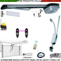 KIT AUTOMATISMO AUTOREVERSE PORTE BASCULANTI 220-24 V TRAINA 100 KG RADIOCOMANDO FOTOCELLULE ARCHETTO BLINDINO SBLOCCO