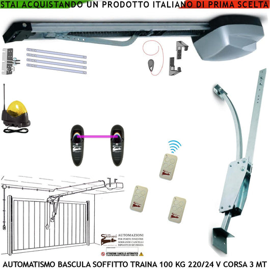 BASCULANTE CONTRAPPESI 100 KG MOTORE 220/24 V AUTOREVERSE ARCHETTO FOTOCELLULE 3 RADIOCOMANDI FARO ANTENNA
