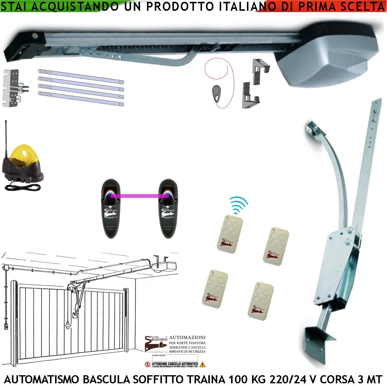 BASCULANTE CONTRAPPESI 100 KG MOTORE 220/24 V AUTOREVERSE 4 RADIOCOMANDI ARCHETTO FOTOCELLULE FARO ANTENNA