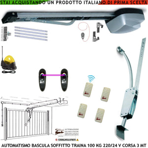 BASCULANTE CONTRAPPESI 100 KG MOTORE 220/24 V AUTOREVERSE 4 RADIOCOMANDI ARCHETTO FOTOCELLULE FARO ANTENNA