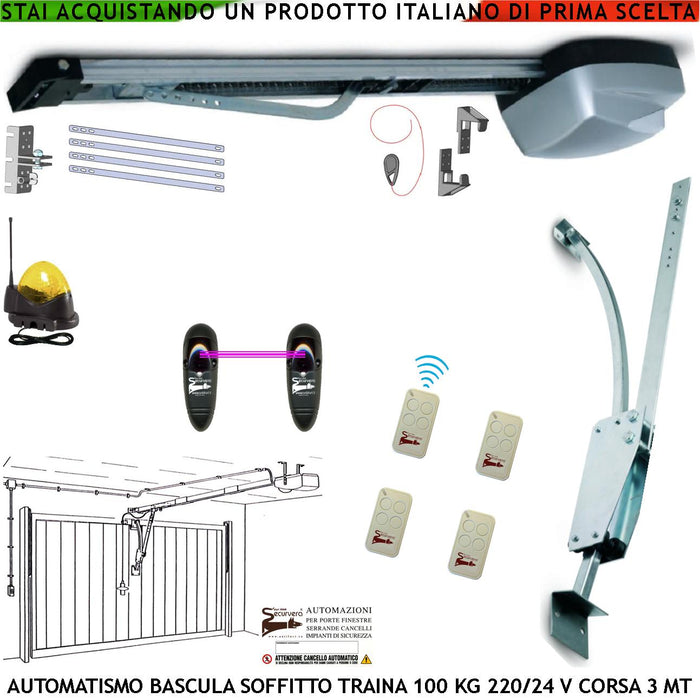 BASCULANTE CONTRAPPESI 100 KG MOTORE 220/24 V AUTOREVERSE 4 RADIOCOMANDI ARCHETTO FOTOCELLULE FARO ANTENNA