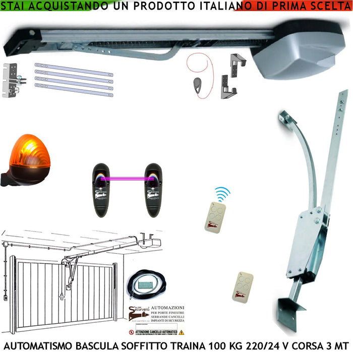 BASCULANTE CONTRAPPESI 100 KG MOTORE 220/24 V AUTOREVERSE ARCHETTO 2 RADIOCOMANDI FOTOCELLULE FARO ANTENNA SBLOCCO