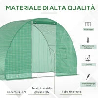 Serra a Tunnel con Porta Avvolgibile e Finestre, Copertura PE e Struttura in Acciaio, 1.5x3x2m, Verde