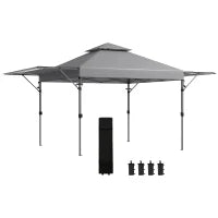 Gazebo Pop-up da Giardino Pieghevole 5 x 3 m, Tessuto Oxford con 2 Pareti Regolabili, Sacca per Trasporto con Ruote Inclusa, Grigio