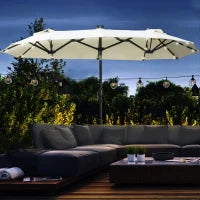 Ombrellone Doppio, Ombrellone da Terrazza, Inclinabile, con Pannello Solare, 35 LED, Telaio in Acciaio, 2.92 x 1.50 x 2.18 m, Beige