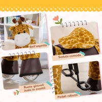 Cavallo a Dondolo con Ruote a Forma di Giraffa per Bambini da 3-6 Anni, 70x32x87cm, Giallo