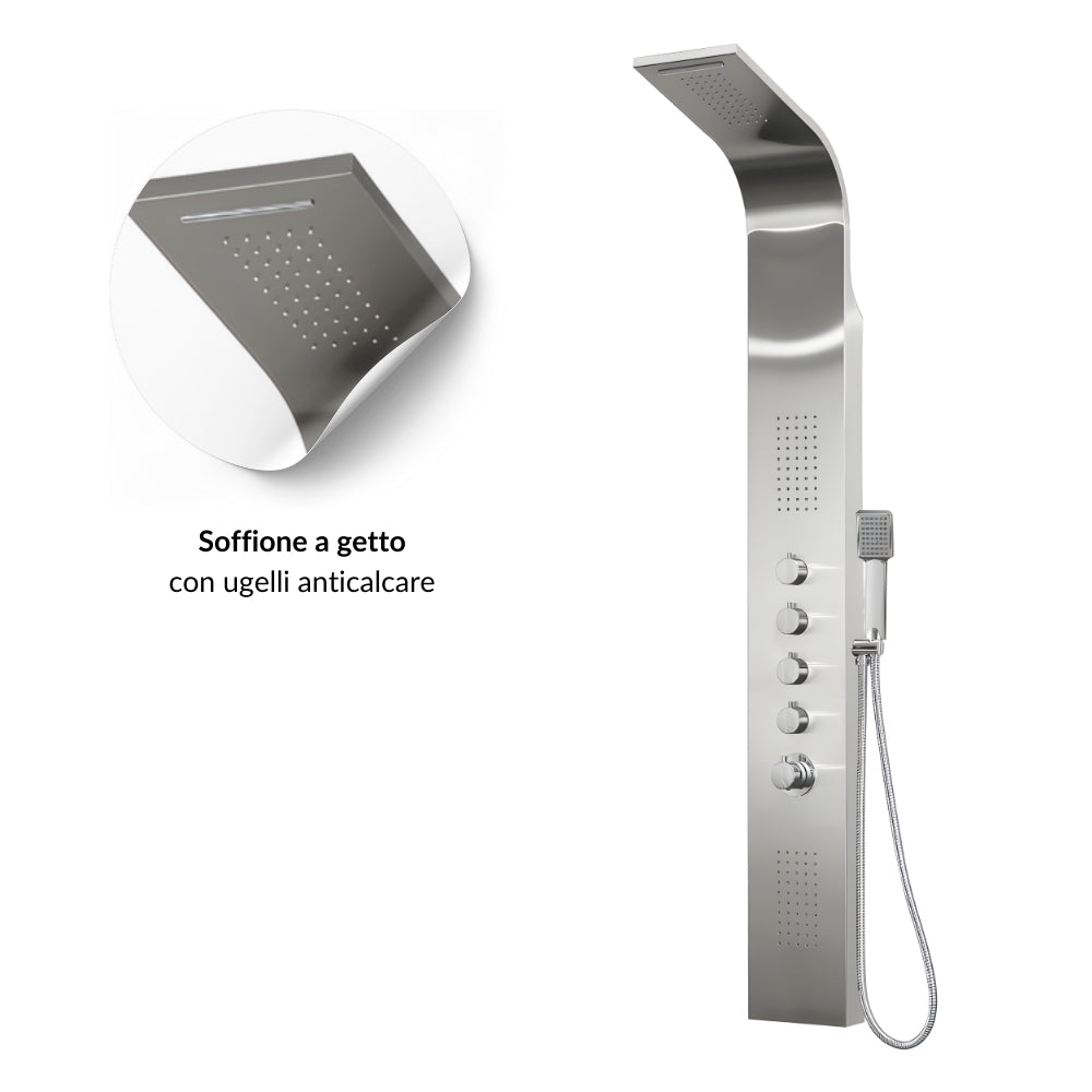 Colonna doccia termostatica siria 4 funzioni getto a cascata bocchette lombari *** finitura- spazzolato, confezione 1