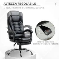 Sedia da Ufficio ad Altezza Regolabile con Schienale Reclinabile e Poggiapiedi, 64.5x69x109-117 cm, Nero