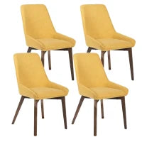 E-STYLO Sedia da pranzo in tessuto giallo con gambe e struttura in massello di noce, 62cm X 49.5cm H. 87cm.