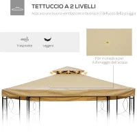 Copertura di Ricambio per Gazebo 4x3 m in Poliestere Anti UV con Tetto a 2 Livelli, Crema