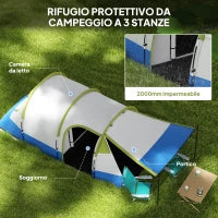 Tenda da Campeggio Impermeabile con 2 Aree e 3 Ingressi, in Poliestere e Fibra di Vetro, 420x200x150 cm, Verde