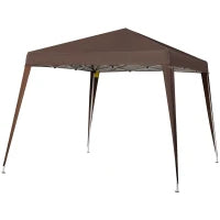 Gazebo Pieghevole da Giardino 2.4x2.4m con Struttura in Acciaio e Corde Antivento, Caffè