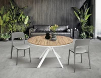 PAZZO DESIGN Tavolo Allungabile con Gambe Incrociate rotondo, Made in Italy, Basamento bianco, Rovere rustico