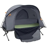 Set Tenda da Campeggio 3 in 1 con Letto Singolo, Tenda e 1 Materasso Gonfiabile, Borsa per il Trasporto Inclusa, Grigio