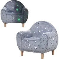 Poltrona per Bambini con Design a Stelle che Brillano al Buio in Velluto, 55x40x55 cm, Grigio