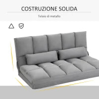 Divano Moderno 2 in 1, Schienale Reclinabile su 7 Livelli e Cuscini, Divano per Soggiorno per TV, Giochi, Lettura, Yoga, Ufficio, 130x73x60 cm, Grigio Chiaro