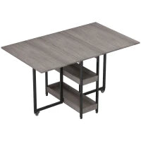 Tavolo Pieghevole a 2 Ribalte per 4 Persone con 2 Ripiani Aperti, in Legno e Metallo, 133.4x80x75 cm, Grigio