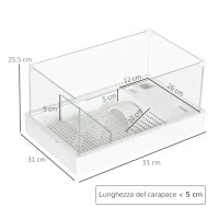 Vasca per Tartarughe con Filtro a 3 Livelli e Pannelli in Vetro e ABS, 51x31x25.5 cm, Bianco