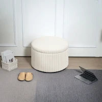 Pouf Poggiapiedi contenitore rotondo, in velluto a coste, capacità 120 kg, Ø 60 x 41 cm, Beige