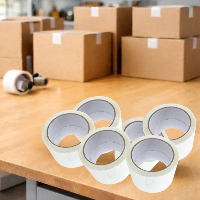 Kit 6 nastro adesivo silenzioso bianco 50x132m per imballaggi continui