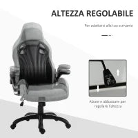 Sedia da Ufficio Poltrona Gaming, Ergonomica con Schienale Alto, Girevole e Altezza Regolabile, Nero e Grigio
