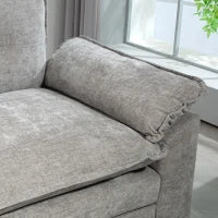 Divano Angolare Modulare con Chaise Longue, Pouf Contenitore e Rivestimento in Ciniglia, Grigio