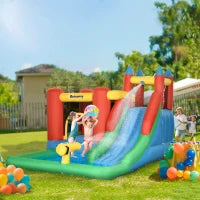 Gioco Gonfiabile per Bambini 3-8 Anni con Scivolo, Trampolino, Piscina, max 4 Bambini, 330x245x215cm