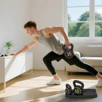 Set 3 Kettlebell da 2.2 kg, 4.5 kg e 6.8 kg con Base Piatta e Portapesi, in Plastica e Sabbia, Nero