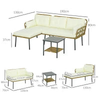 Salotto da Giardino in Rattan PE con Chaise Longue, Divano 2 Posti e Tavolino, Crema