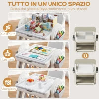 Tavolo Multiuso per Bambini con Ripiano Contenitore e Cassetti, in HDPE e PP, Grigio e Bianco