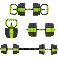 Set di Manubri Regolabili da 25 kg 4 in 1, con funzione di Kettlebell, Manubri, Bilanciere e Supporto per Flessioni, Verde