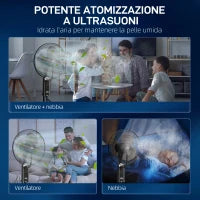 Ventilatore Nebulizzatore Regolabile 3 Velocità e 3 Modalità, Oscillazione a 75°, Telecomando, Nero