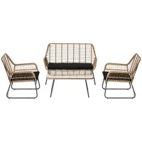 Set Mobili da Giardino Stile Boho in Rattan PE con 2 Poltrone, Divanetto e Tavolino