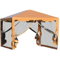 Tenda Gazebo da Giardino Pieghevole con Zanzariera, Struttura in Metallo Copertura PE, 395x295cm, Marrone