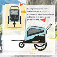 Rimorchio Bici per Cani 30kg max con 2 Ingressi e Tasche Portaoggetti, in Acciaio e Tessuto Oxford, Blu