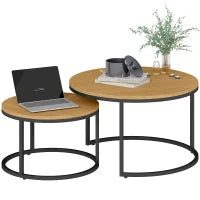 Set di 2 tavoli bassi ad incastro design industriale piano effetto cemento gambe in metallo marrone