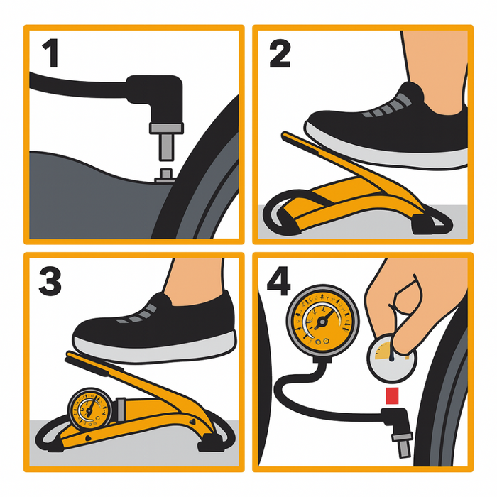 Pompa pedale professionale manometro tubo acciaio bici moto auto 55x120mm