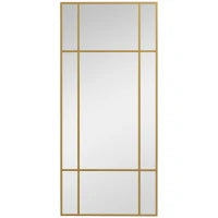 Specchio da Parete Stile Finestra con Montaggio Verticale e Orizzontale, 110x50cm, Oro