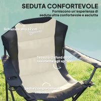 Set 2 Sedie da Campeggio Pieghevoli con Schienale Alto, Portabicchieri e Borse di Trasporto, Crema